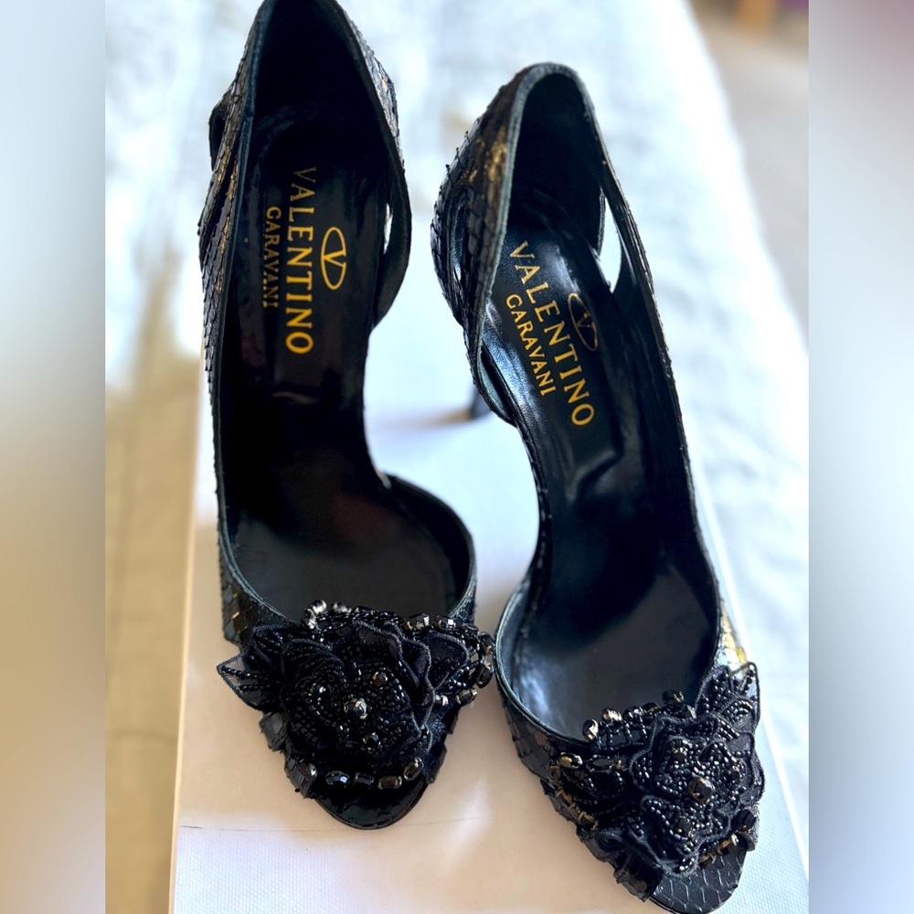 Valentino black peep toe heels